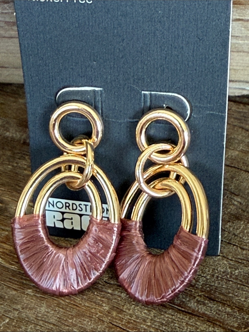 Gold and Mauve Linked Hoop Drop Earrings